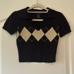 Forever 21 Black Fitted Crop Polo